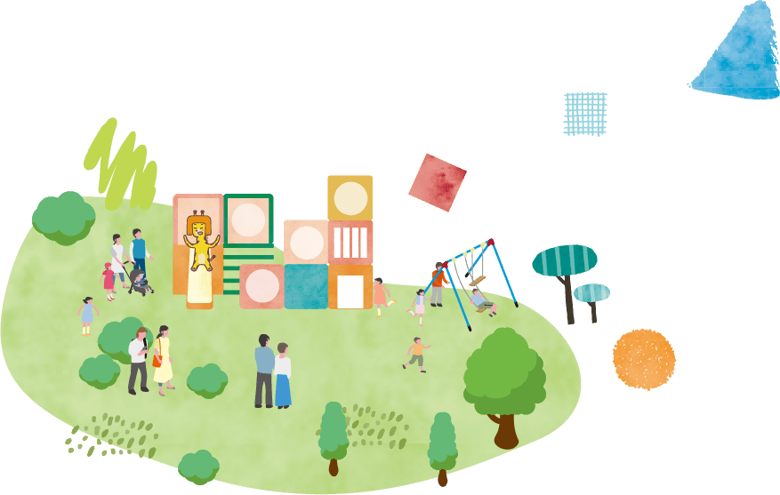 公園の大型遊具で遊ぶ親子のイラスト