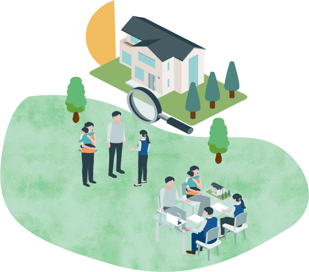 住まい選びの相談を受ける家族のイメージイラスト